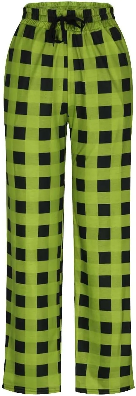 Mens Pajama Pants Lounge Plaid Print Bottoms Drawstring Workout Trousers Vintage Fashion Sleep Bottoms with Pockets