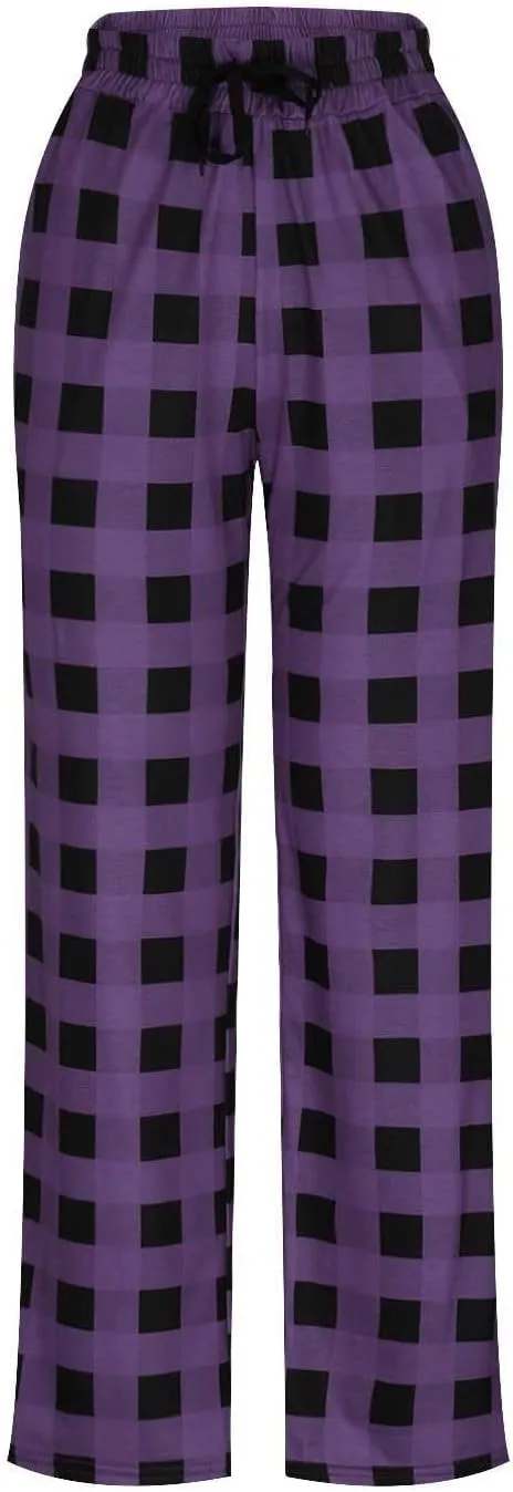 Mens Pajama Pants Lounge Plaid Print Bottoms Drawstring Workout Trousers Vintage Fashion Sleep Bottoms with Pockets