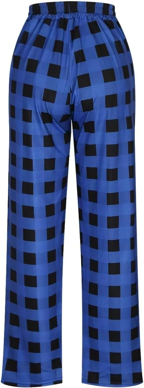 Mens Pajama Pants Lounge Plaid Print Bottoms Drawstring Workout Trousers Vintage Fashion Sleep Bottoms with Pockets