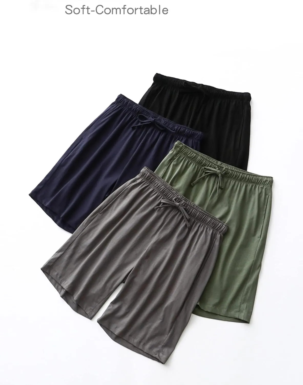 Men's Pajama Shorts Cotton Soft Knit Elastic Waistband Sleep Lounge Short Pajama Bottoms with Pockets