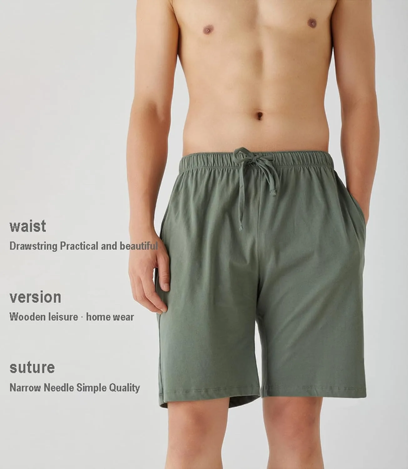 Men's Pajama Shorts Cotton Soft Knit Elastic Waistband Sleep Lounge Short Pajama Bottoms with Pockets