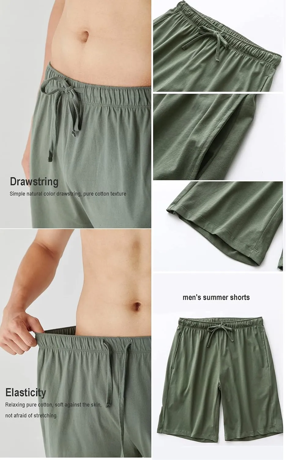 Men's Pajama Shorts Cotton Soft Knit Elastic Waistband Sleep Lounge Short Pajama Bottoms with Pockets