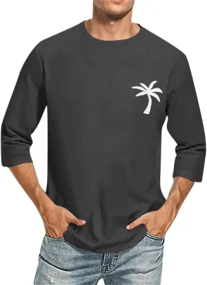 Men's Shirts Baseball 3/4 Sleeve Shirt Casual Three Quarter Sleeve T Shirts Comfortable Crewneck Palm Tree Basic Tee