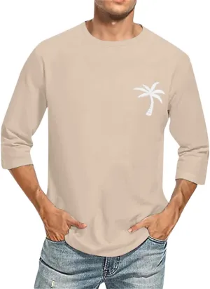 Men's Shirts Baseball 3/4 Sleeve Shirt Casual Three Quarter Sleeve T Shirts Comfortable Crewneck Palm Tree Basic Tee