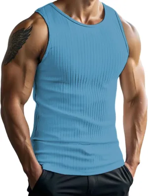 Men's Sleeveless Tank Top Solid Color Casual Stretch Slim Fit Comfortable Summer Undershirt Workout Gym Fitness Muscle Shirt