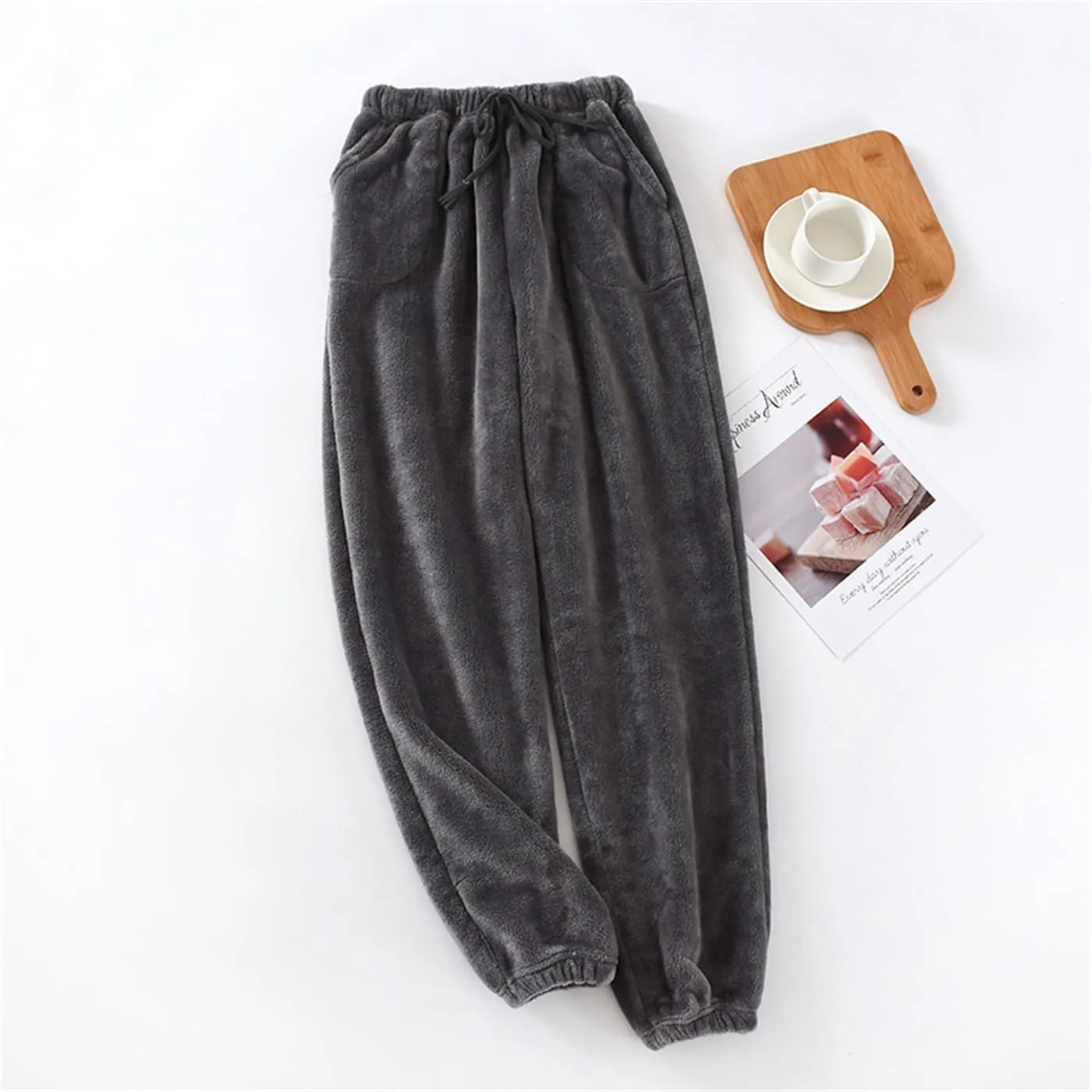 Mens Soft Fleece Lounge Sleep Pants Plush Warm Pajama Pants Fluffy Soft Fleece Sleep Pant with Pockets Pj Bottoms