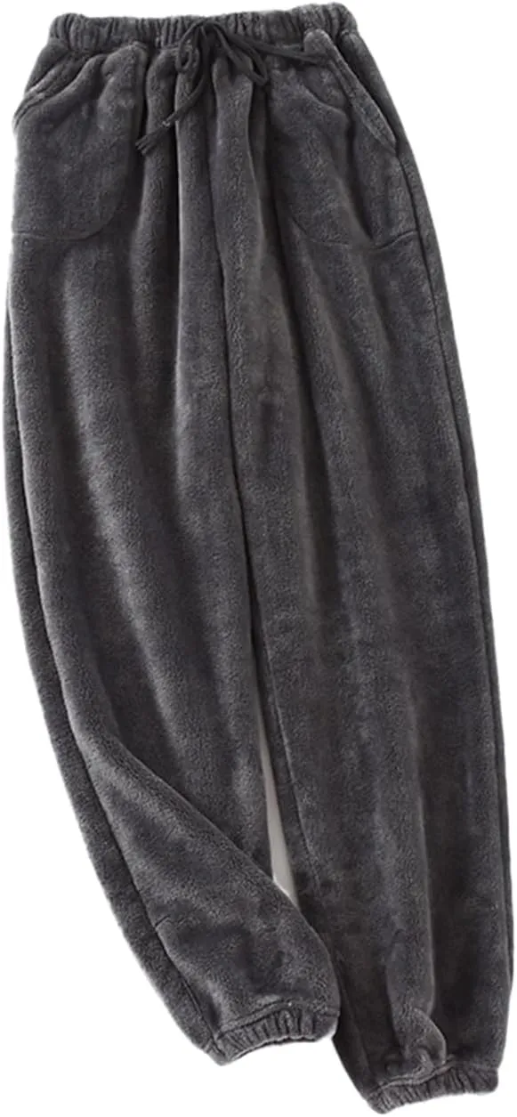 Mens Soft Fleece Lounge Sleep Pants Plush Warm Pajama Pants Fluffy Soft Fleece Sleep Pant with Pockets Pj Bottoms