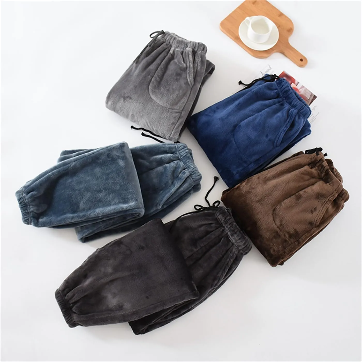 Mens Soft Fleece Lounge Sleep Pants Plush Warm Pajama Pants Fluffy Soft Fleece Sleep Pant with Pockets Pj Bottoms