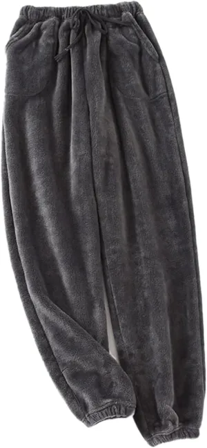 Mens Soft Fleece Lounge Sleep Pants Plush Warm Pajama Pants Fluffy Soft Fleece Sleep Pant with Pockets Pj Bottoms