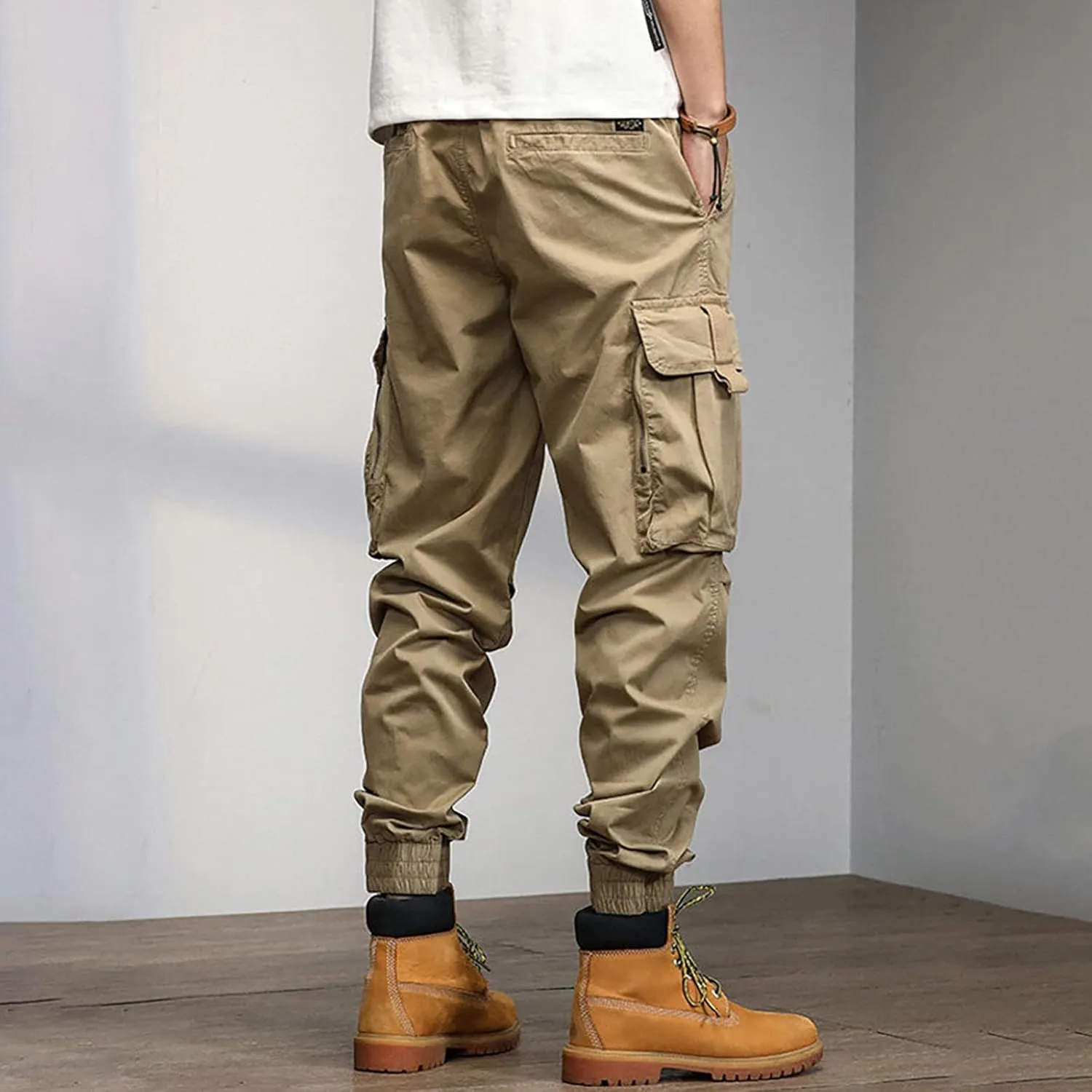 Mens Sweatpants Open Bottom Men's Lightweight Cargo Trouser Hiking Pants Casual Jogger Pants with Multi Pockets