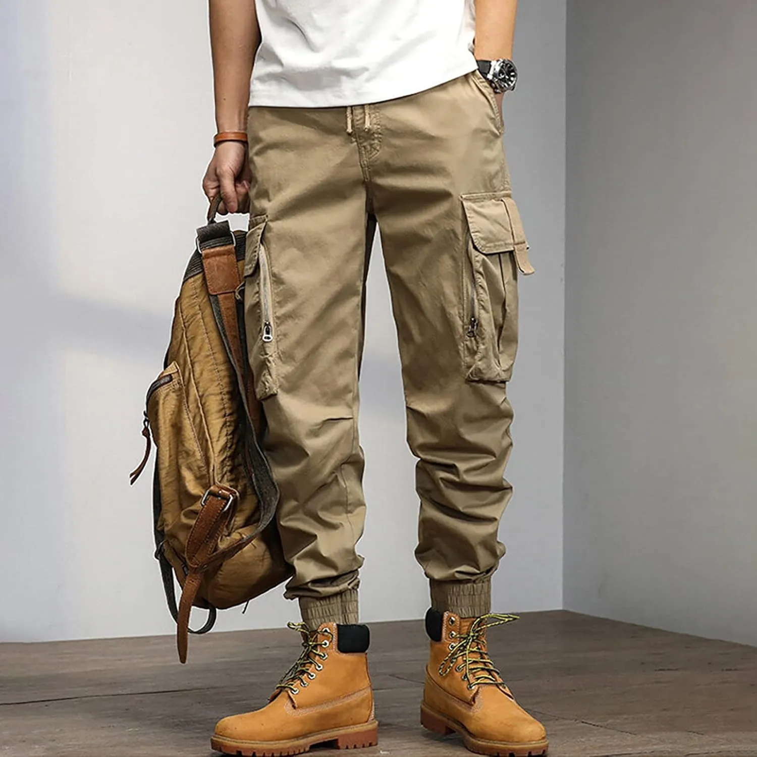 Mens Sweatpants Open Bottom Men's Lightweight Cargo Trouser Hiking Pants Casual Jogger Pants with Multi Pockets
