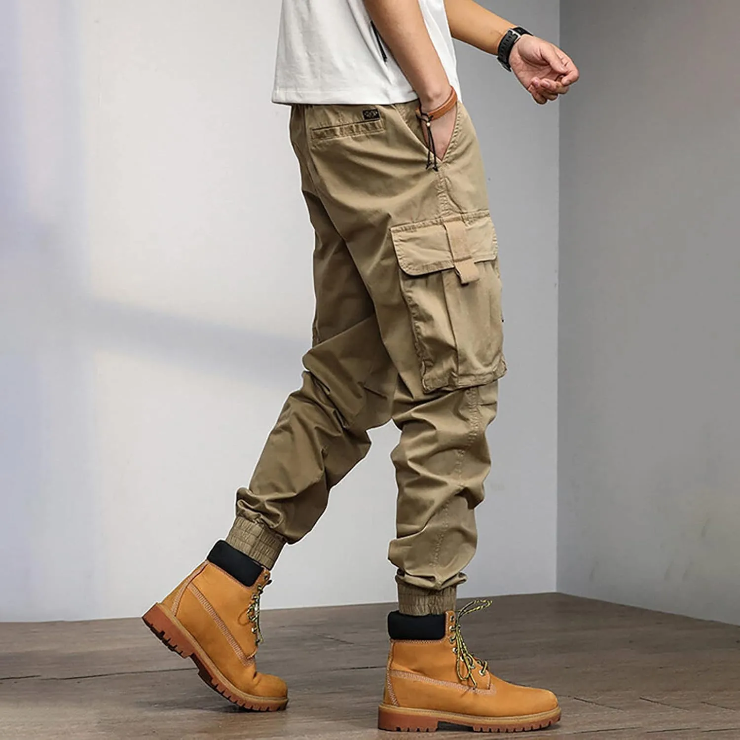 Mens Sweatpants Open Bottom Men's Lightweight Cargo Trouser Hiking Pants Casual Jogger Pants with Multi Pockets