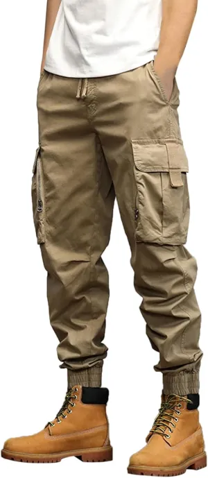 Mens Sweatpants Open Bottom Men's Lightweight Cargo Trouser Hiking Pants Casual Jogger Pants with Multi Pockets