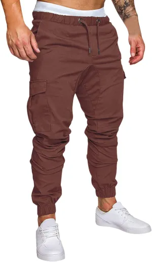 Mens Workout Cargo Sweatpants Mens Cargo Pants Casual Drawstring Athletic Jogger Sports Outdoor Trousers Mens Active