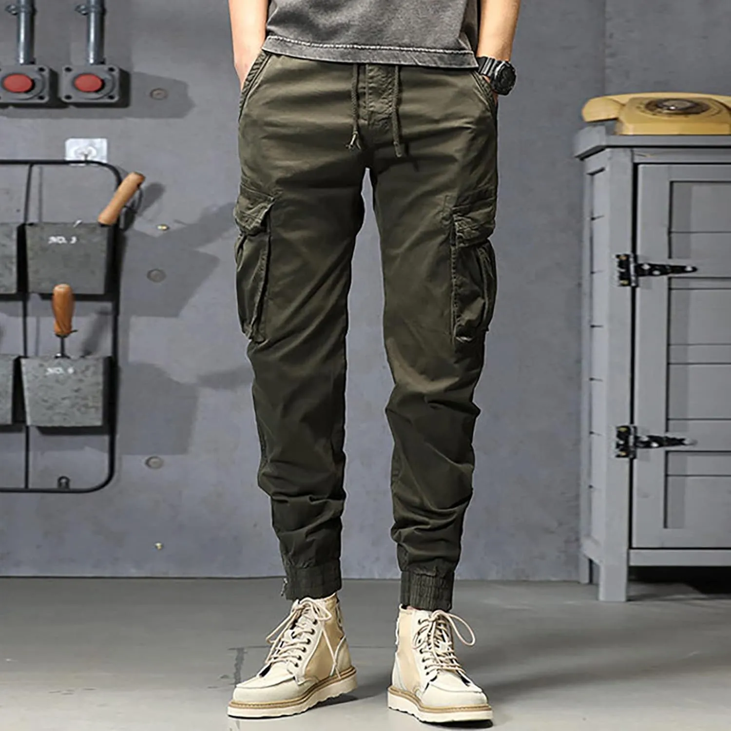 Mens Workout Cargo Sweatpants Running Pants Pockets Men's Pants Stripped Trousers Men's Fleece Sweatpant with Pockets