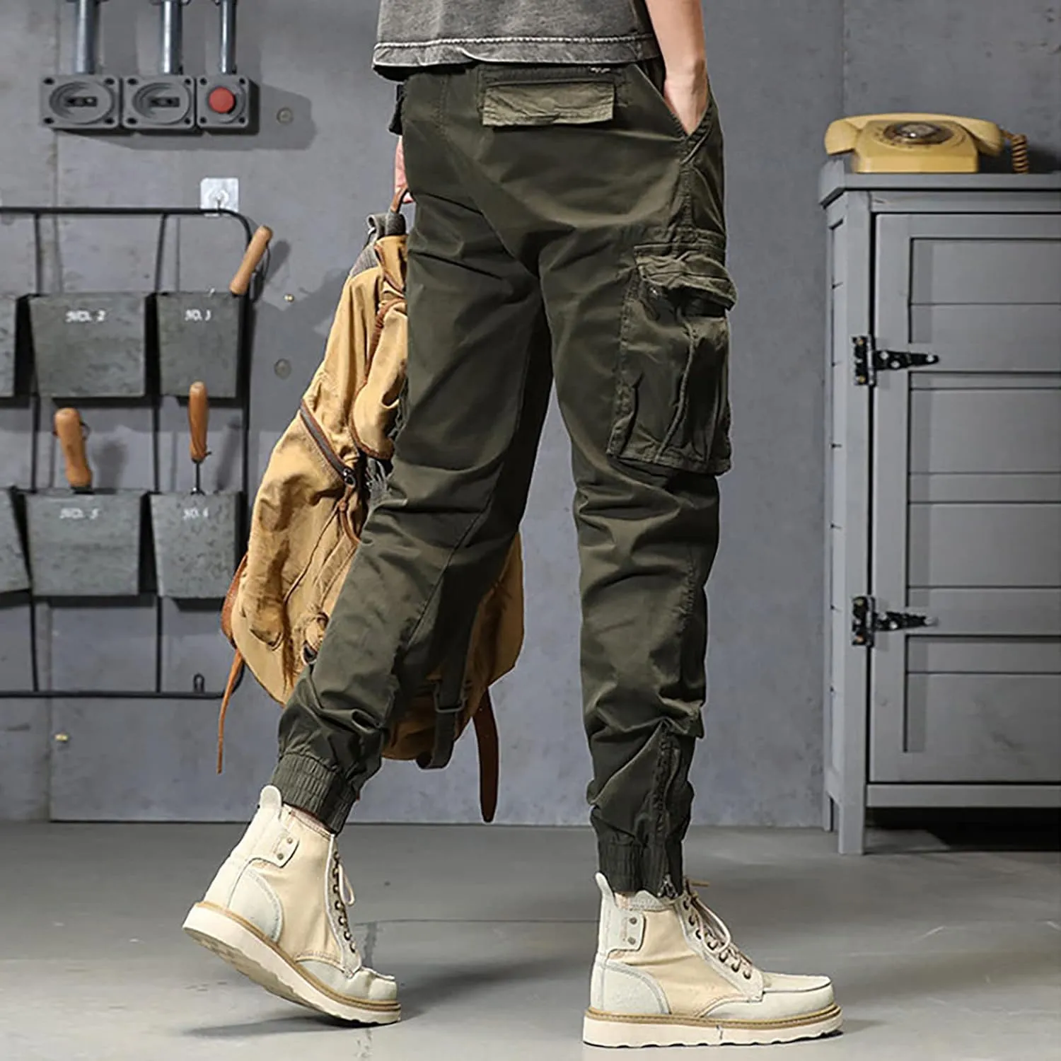 Mens Workout Cargo Sweatpants Running Pants Pockets Men's Pants Stripped Trousers Men's Fleece Sweatpant with Pockets