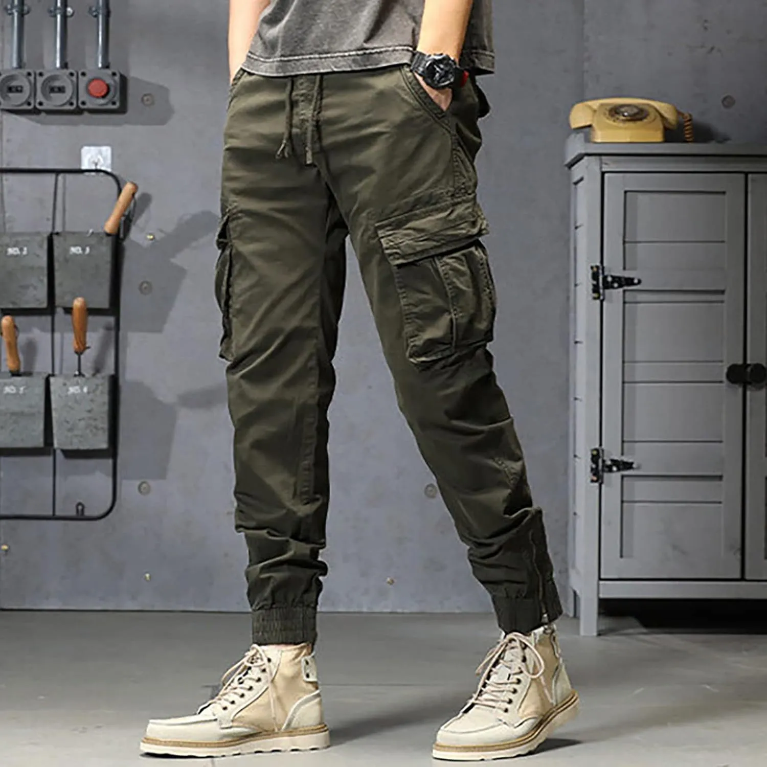 Mens Workout Cargo Sweatpants Running Pants Pockets Men's Pants Stripped Trousers Men's Fleece Sweatpant with Pockets