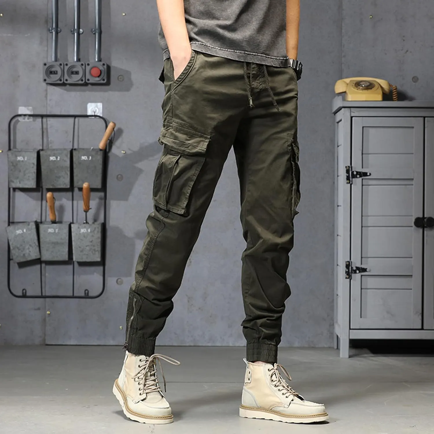 Mens Workout Cargo Sweatpants Running Pants Pockets Men's Pants Stripped Trousers Men's Fleece Sweatpant with Pockets