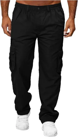 Mens Workout Cargo Sweatpants Sweatpants Open Bottom Straight Leg Casual Loose Fit Baggy Athletic Jogger Pants with