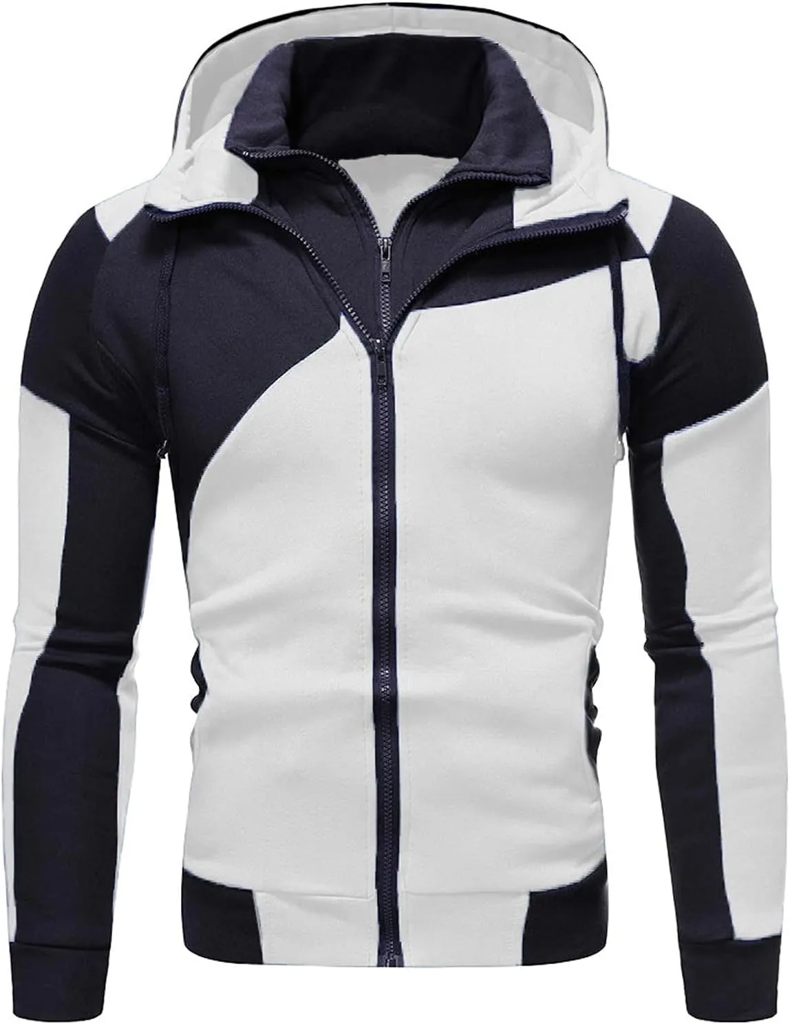 Men's Zip Up Hoodie Men Fake Two-Piece Sports Sweatshirt Long Sleeve Zipper Hooded Jacket Coats