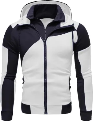 Men's Zip Up Hoodie Men Fake Two-Piece Sports Sweatshirt Long Sleeve Zipper Hooded Jacket Coats