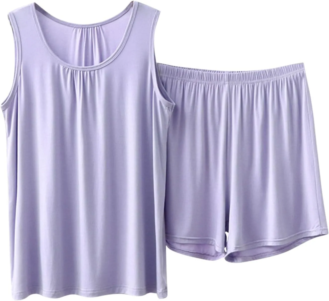 Miyaomn Pajamas Set for Women Comfortable Sleeveless Tank Top and Shorts Sets Solid Color Loose Vest Cami Soft Sleepwear 2pc