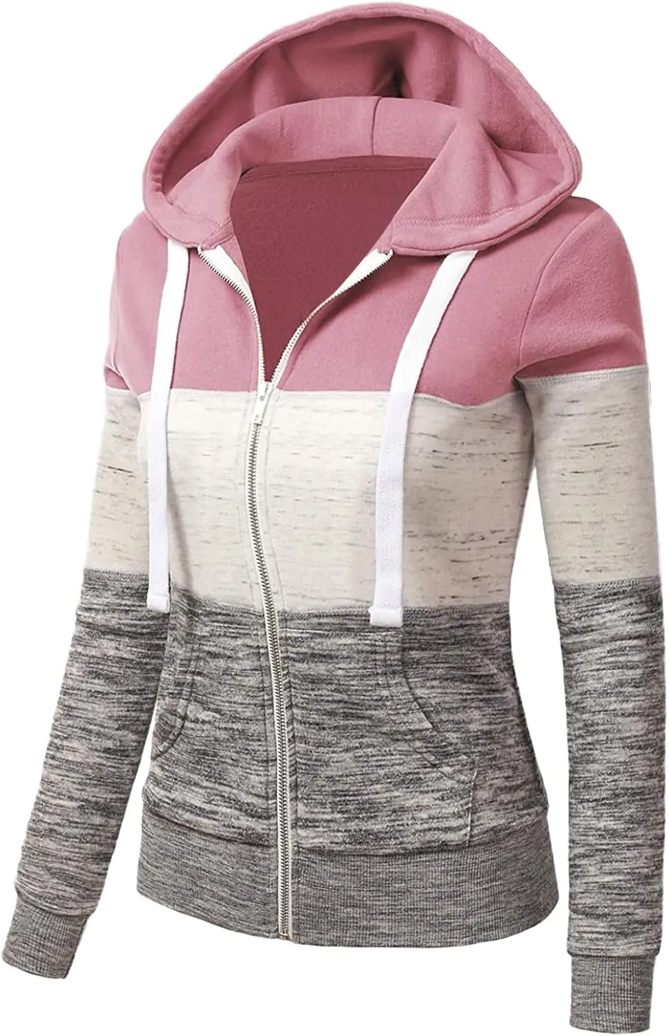 Mmoneyake Women Hoodies with Zipper Color Block Hoodie Zip-Up Jersey Jacket Long Sleeve Comfortable Lightweight Sweatshirt