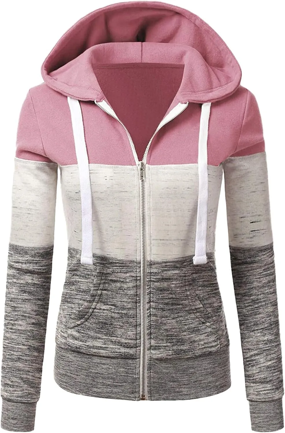 Mmoneyake Women Hoodies with Zipper Color Block Hoodie Zip-Up Jersey Jacket Long Sleeve Comfortable Lightweight Sweatshirt