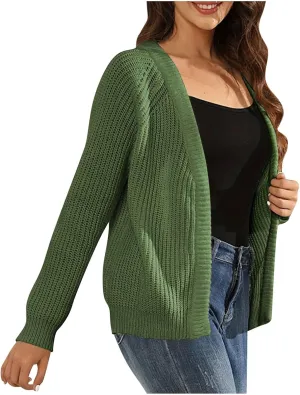 NATHGAM Womens Ribbed Knitted Cardigan Sweaters Lightweight Long Sleeve Mid-Long Coats Oversized Chunky Soft Knitwear Outwear