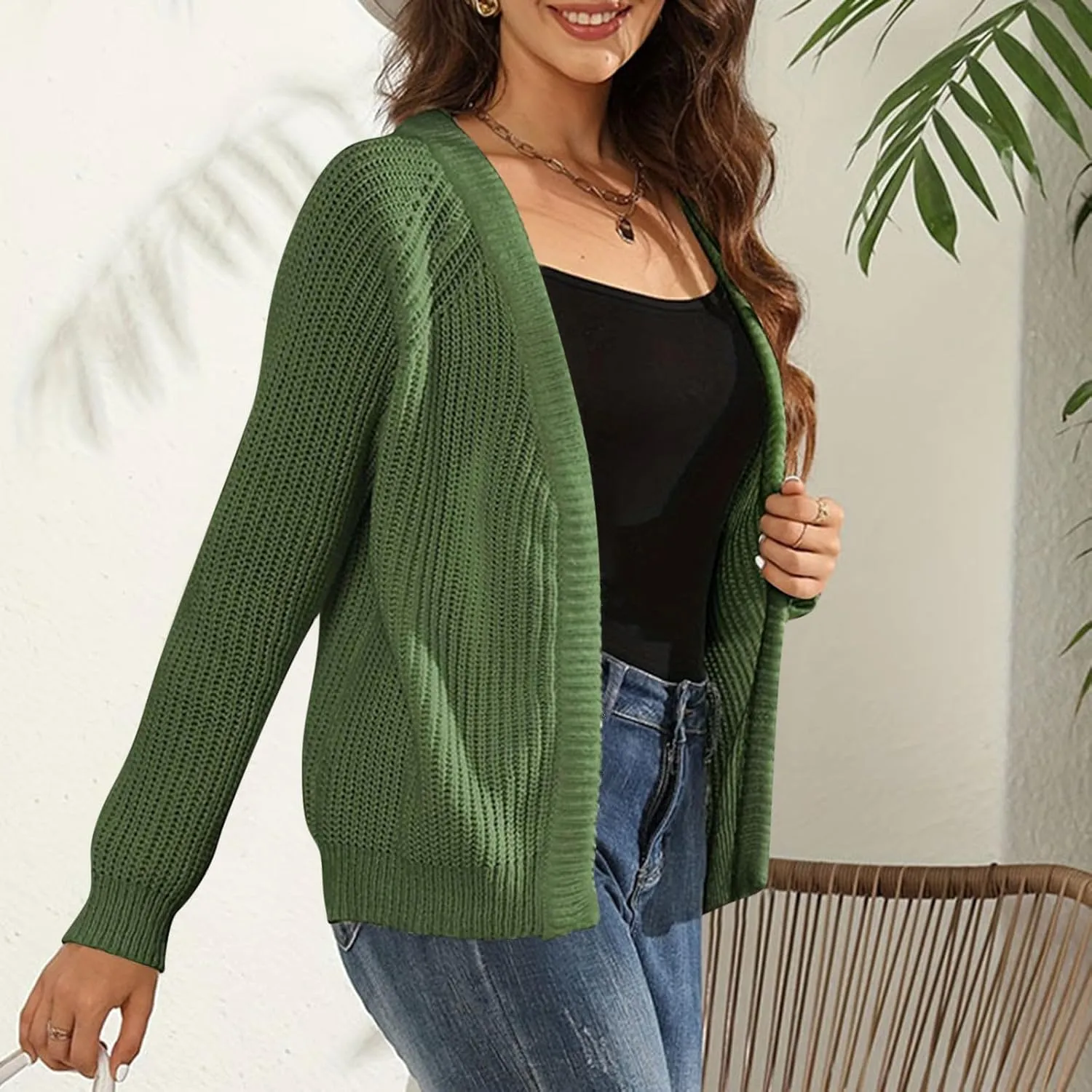 NATHGAM Womens Ribbed Knitted Cardigan Sweaters Lightweight Long Sleeve Mid-Long Coats Oversized Chunky Soft Knitwear Outwear