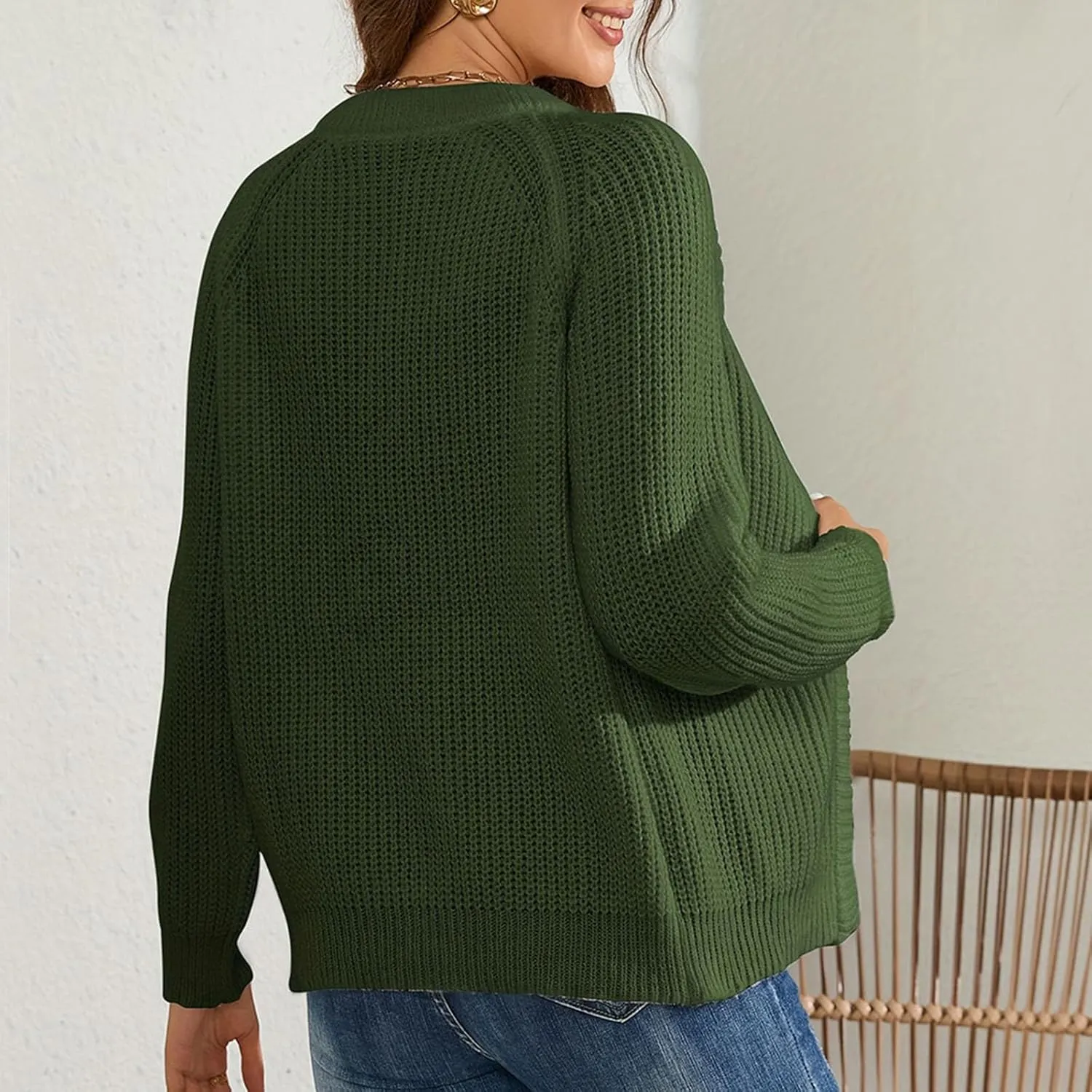 NATHGAM Womens Ribbed Knitted Cardigan Sweaters Lightweight Long Sleeve Mid-Long Coats Oversized Chunky Soft Knitwear Outwear