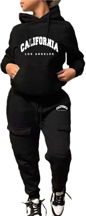 NEW YORK Sweatsuit For Women 2 Piece Outfits Multiple Pockets Jogger Track Suits with Joggers Sweatpants Hooded Tracksuit Set