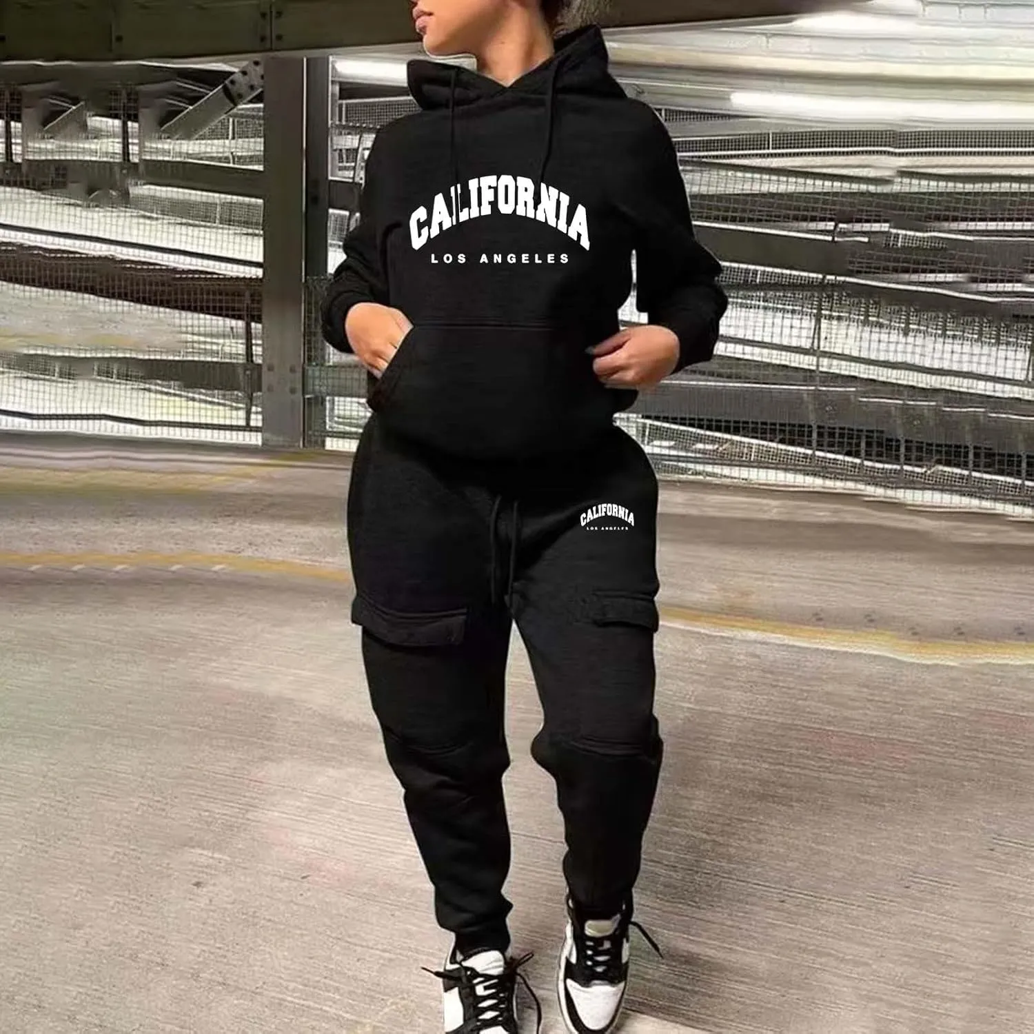 NEW YORK Sweatsuit For Women 2 Piece Outfits Multiple Pockets Jogger Track Suits with Joggers Sweatpants Hooded Tracksuit Set