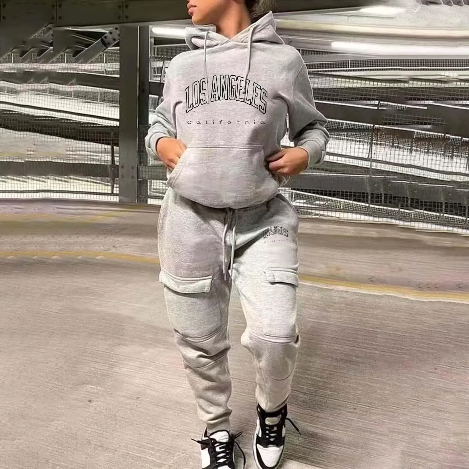 NEW YORK Sweatsuit For Women 2 Piece Outfits Multiple Pockets Jogger Track Suits with Joggers Sweatpants Hooded Tracksuit Set