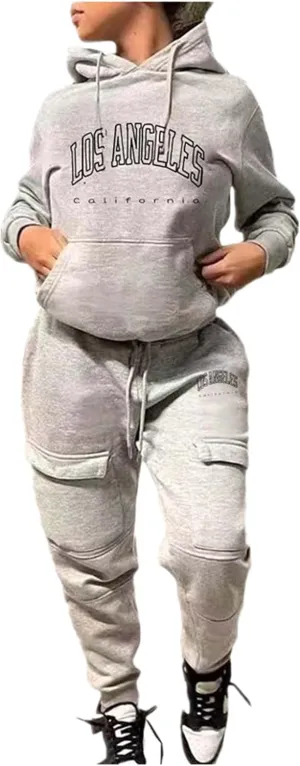 NEW YORK Sweatsuit For Women 2 Piece Outfits Multiple Pockets Jogger Track Suits with Joggers Sweatpants Hooded Tracksuit Set