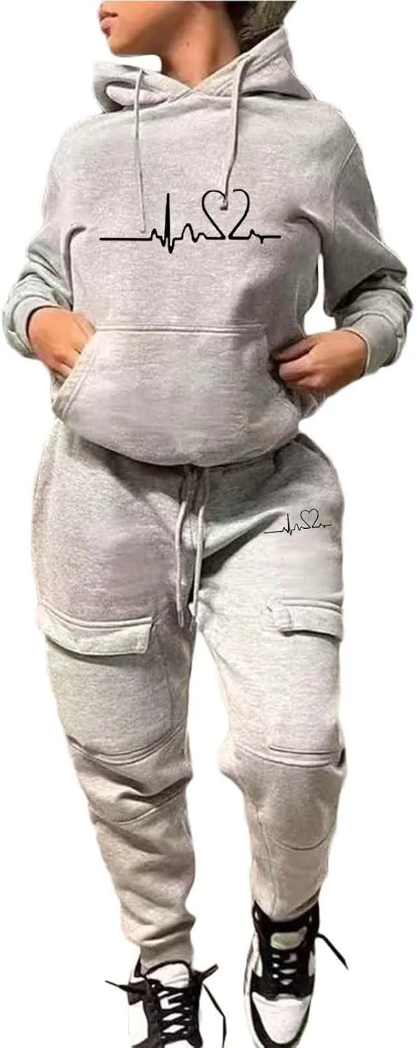 NEW YORK Sweatsuit For Women 2 Piece Outfits Multiple Pockets Jogger Track Suits with Joggers Sweatpants Hooded Tracksuit Set