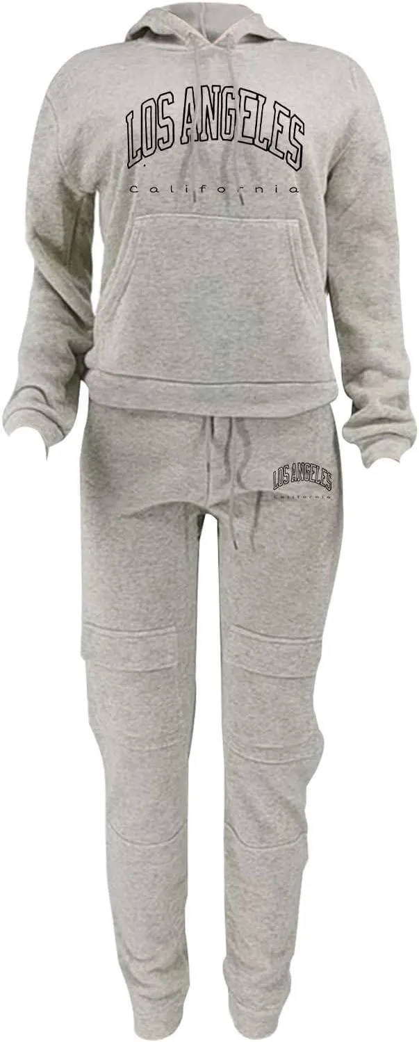 NEW YORK Sweatsuit For Women 2 Piece Outfits Multiple Pockets Jogger Track Suits with Joggers Sweatpants Hooded Tracksuit Set