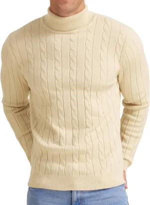 NITAGUT Men's Casual Turtleneck Sweaters Warm Twisted Pattern Knitted Slim Fit Pullover Sweater