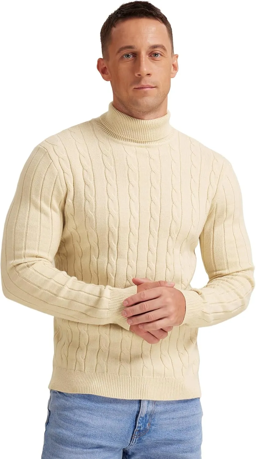 NITAGUT Men's Casual Turtleneck Sweaters Warm Twisted Pattern Knitted Slim Fit Pullover Sweater