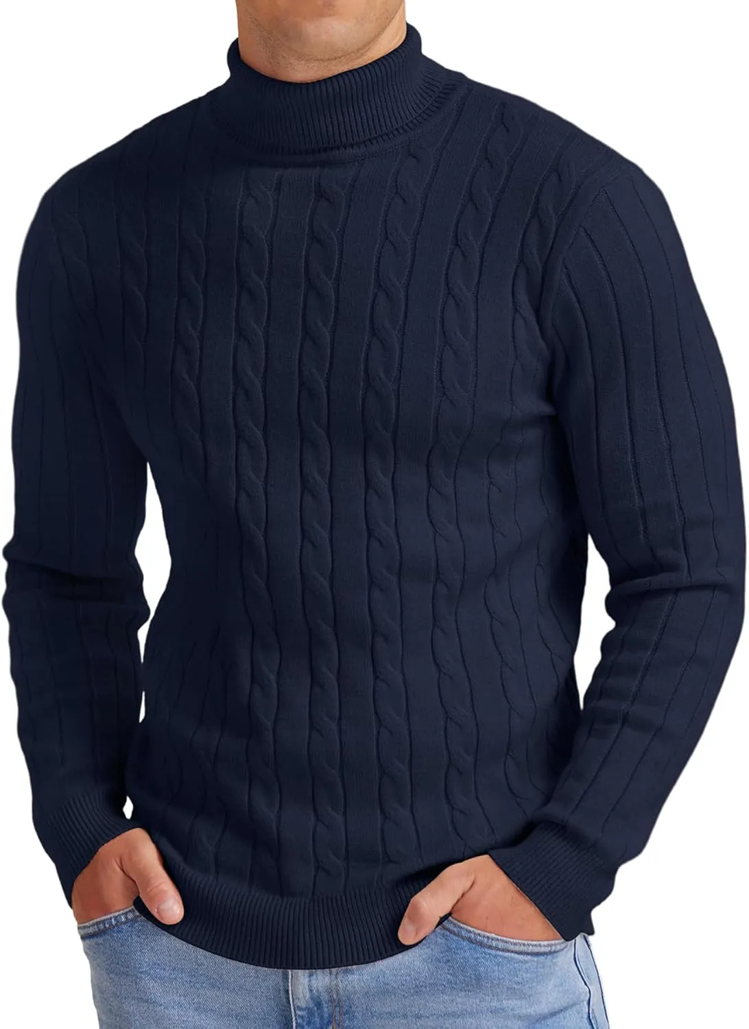 NITAGUT Men's Casual Turtleneck Sweaters Warm Twisted Pattern Knitted Slim Fit Pullover Sweater