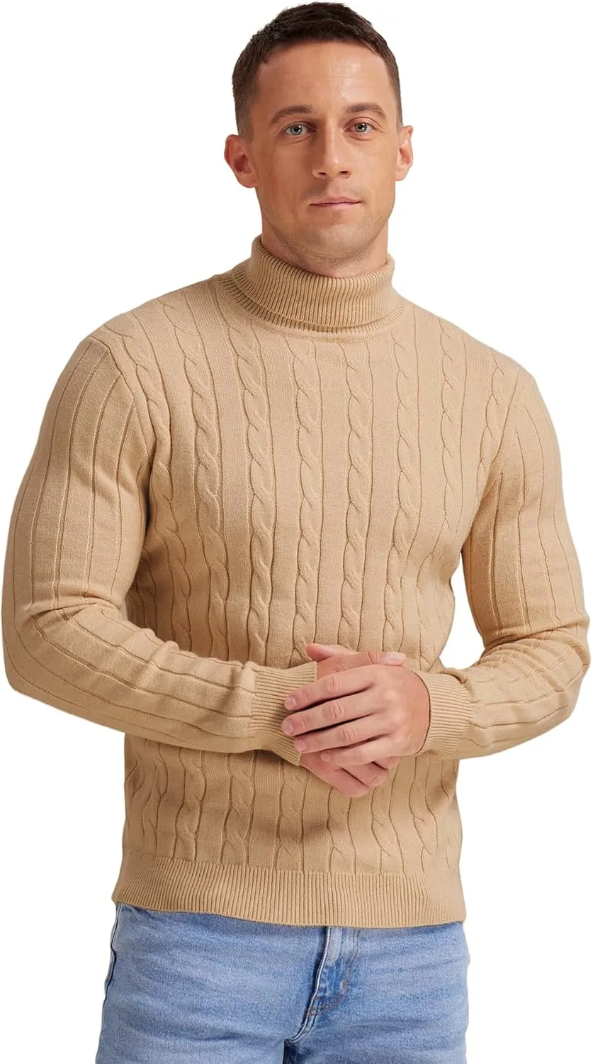 NITAGUT Men's Casual Turtleneck Sweaters Warm Twisted Pattern Knitted Slim Fit Pullover Sweater