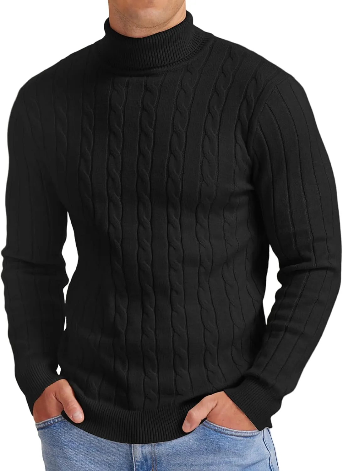 NITAGUT Men's Casual Turtleneck Sweaters Warm Twisted Pattern Knitted Slim Fit Pullover Sweater