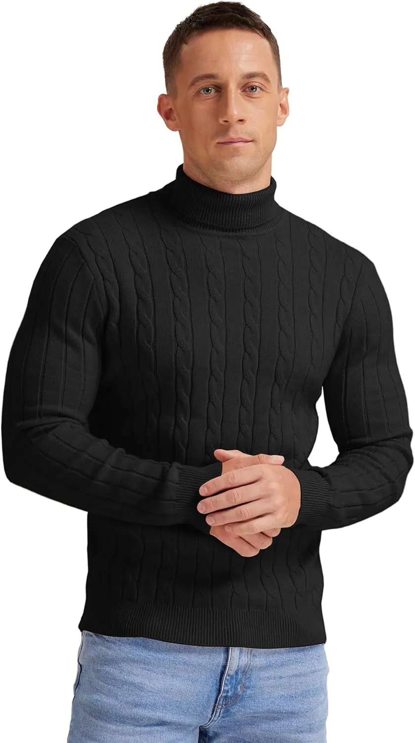 NITAGUT Men's Casual Turtleneck Sweaters Warm Twisted Pattern Knitted Slim Fit Pullover Sweater