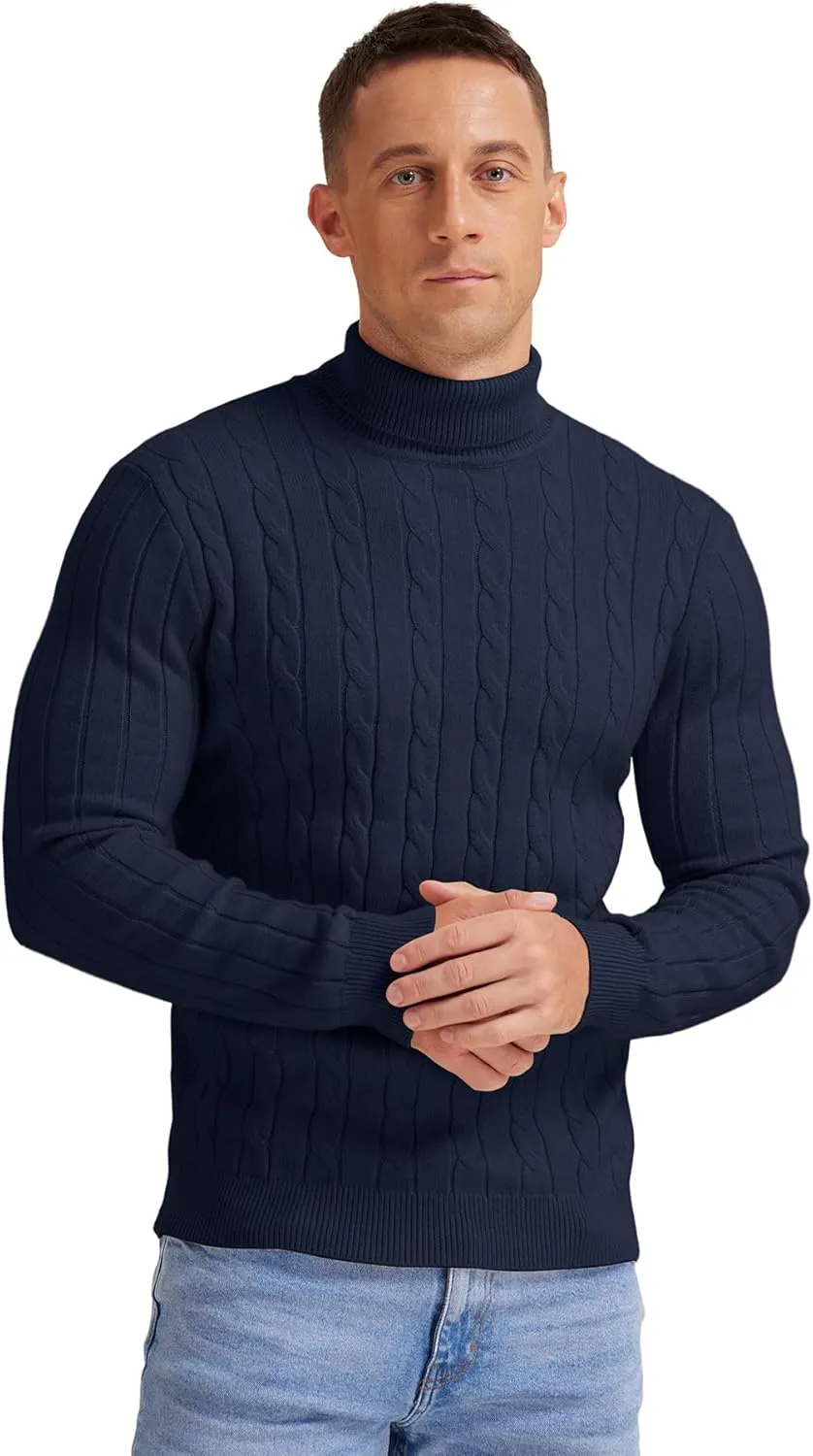 NITAGUT Men's Casual Turtleneck Sweaters Warm Twisted Pattern Knitted Slim Fit Pullover Sweater