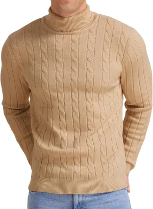 NITAGUT Men's Casual Turtleneck Sweaters Warm Twisted Pattern Knitted Slim Fit Pullover Sweater
