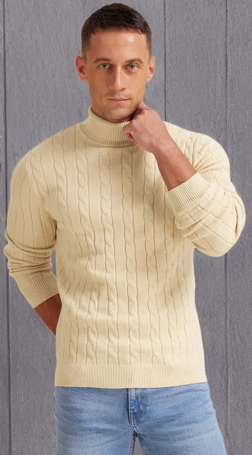 NITAGUT Men's Casual Turtleneck Sweaters Warm Twisted Pattern Knitted Slim Fit Pullover Sweater