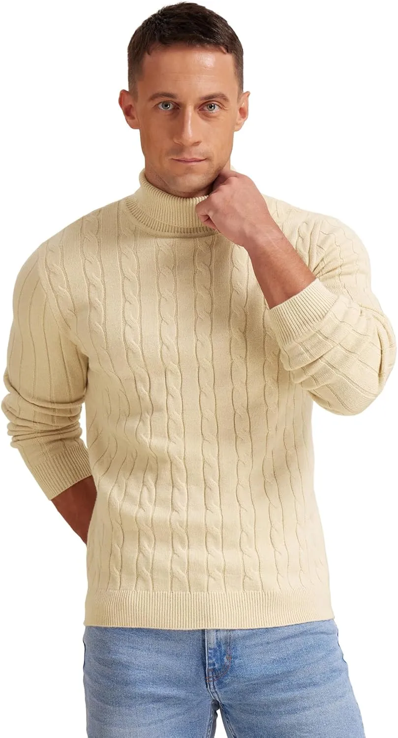 NITAGUT Men's Casual Turtleneck Sweaters Warm Twisted Pattern Knitted Slim Fit Pullover Sweater