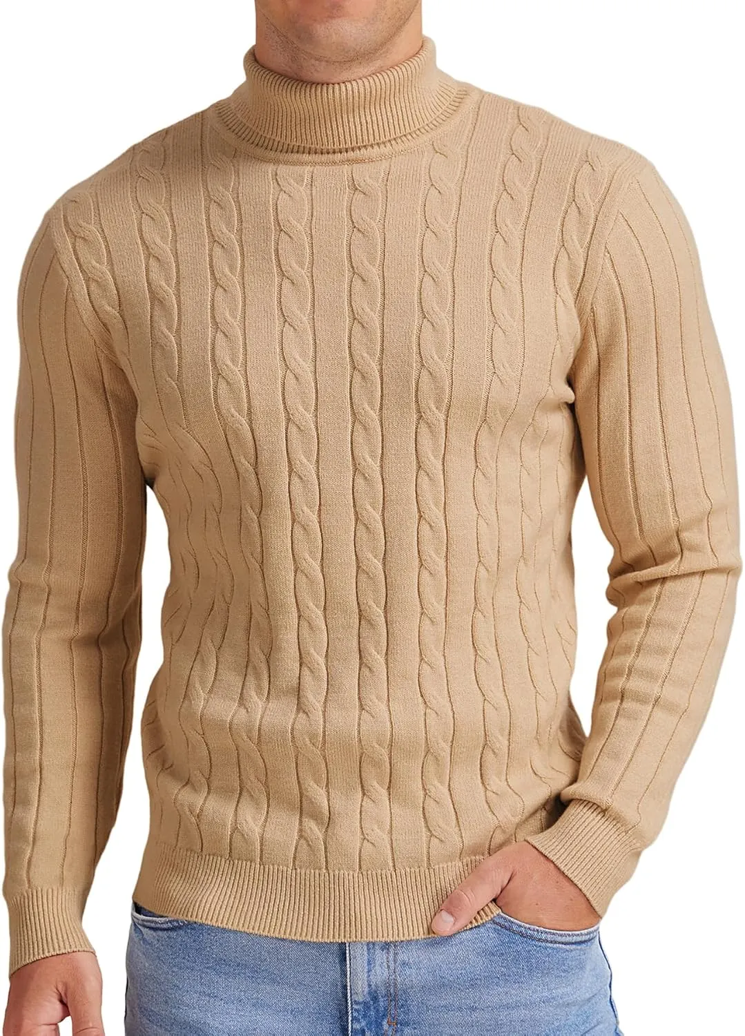 NITAGUT Men's Casual Turtleneck Sweaters Warm Twisted Pattern Knitted Slim Fit Pullover Sweater