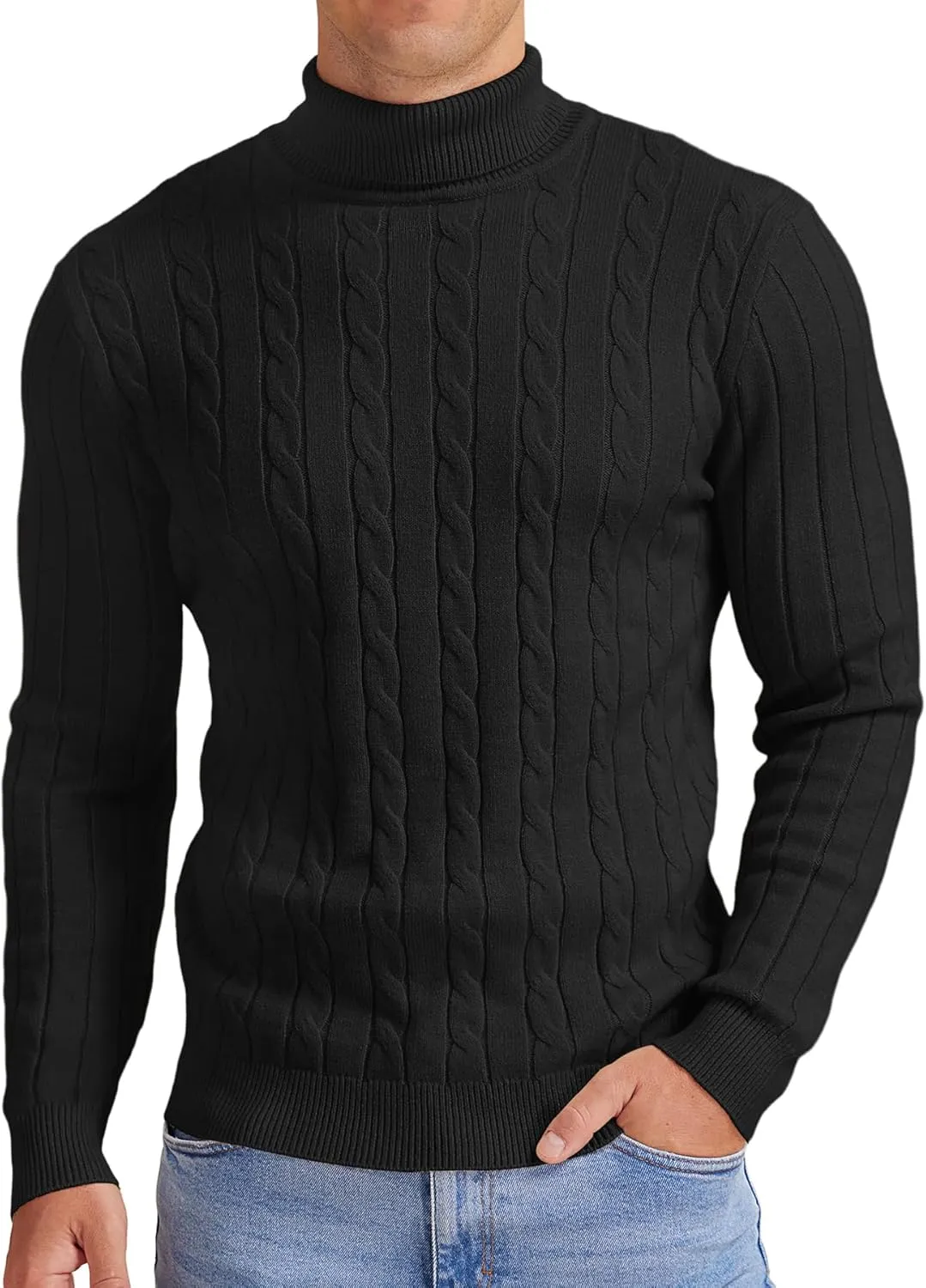 NITAGUT Men's Casual Turtleneck Sweaters Warm Twisted Pattern Knitted Slim Fit Pullover Sweater