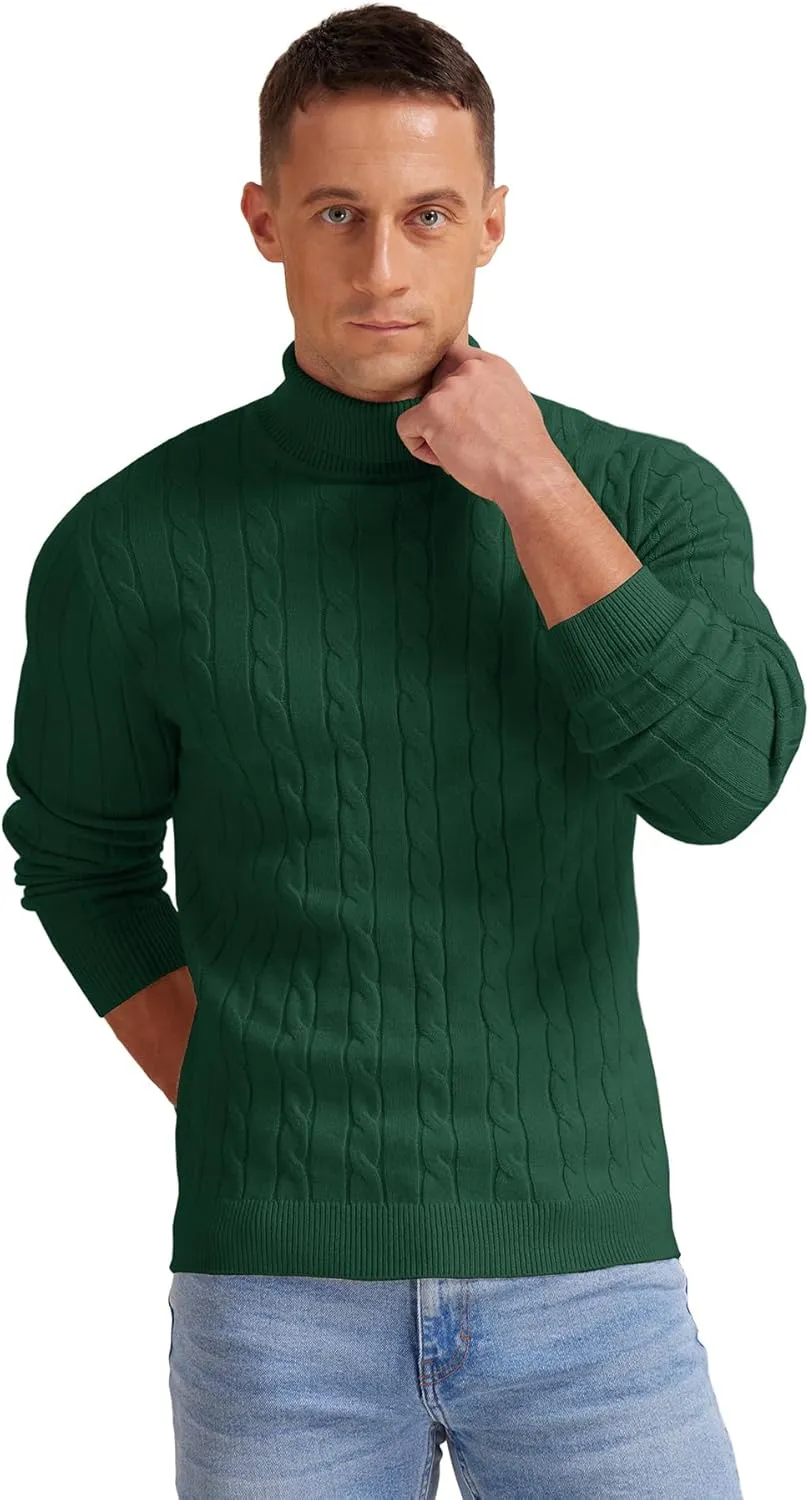 NITAGUT Men's Casual Turtleneck Sweaters Warm Twisted Pattern Knitted Slim Fit Pullover Sweater